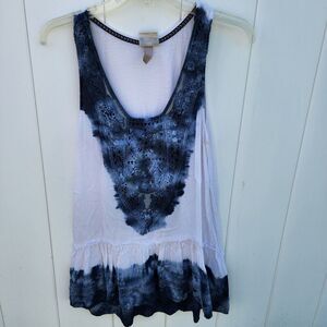 Knox Rose Small Blue White Tie-Dye Crochet Tank Top Bohemian Women’s